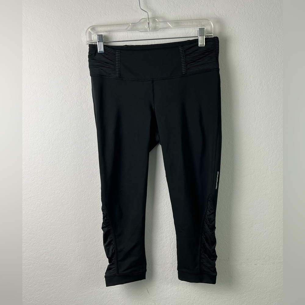Lucy Tech Black with Black & Gray Stripe Leggings Yoga Pilates Walking Gym